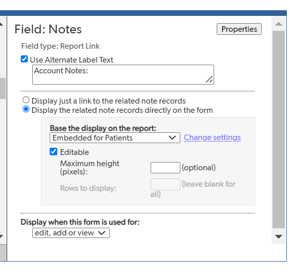 Report link help, entering notes in a child table to show up on parent ...